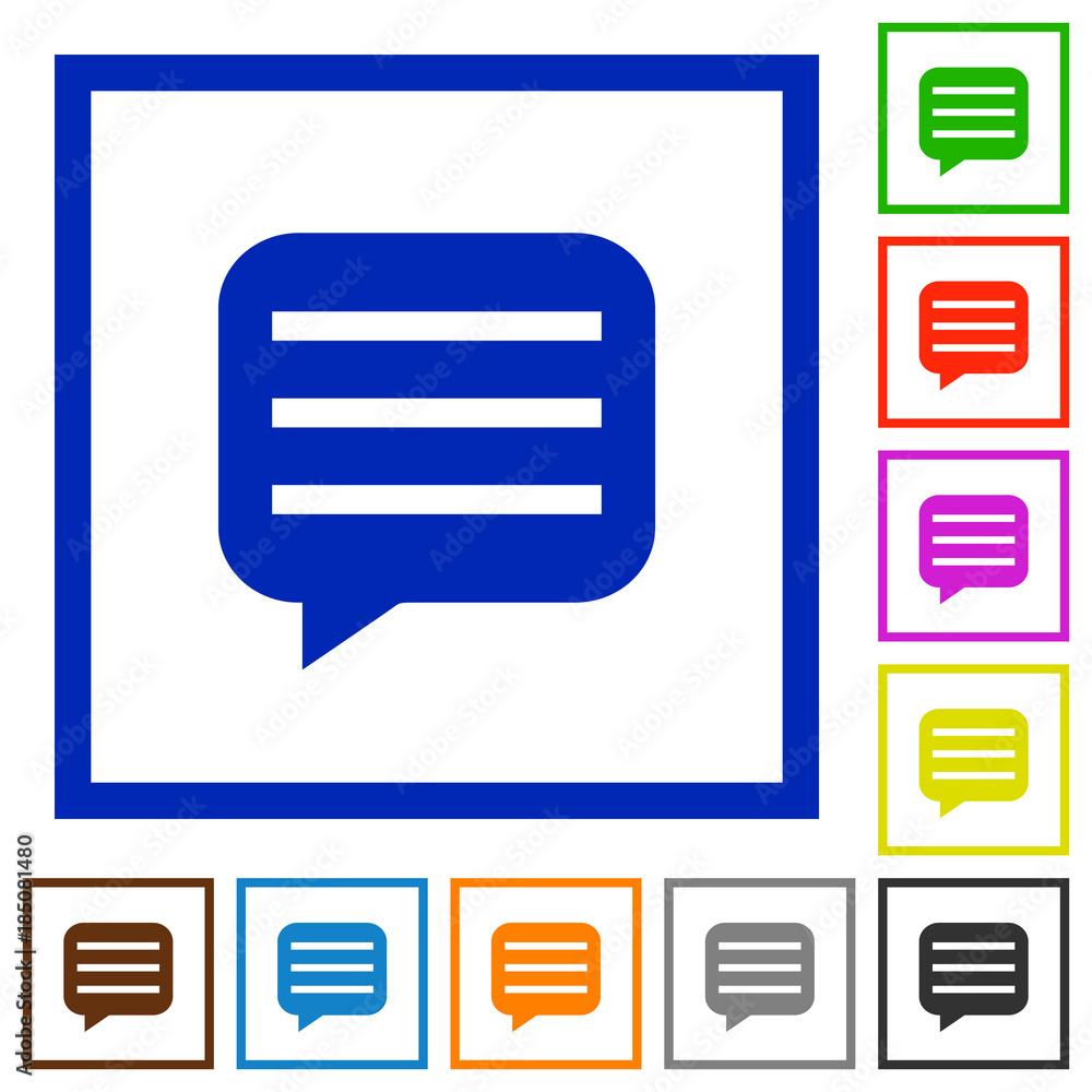 Message box with rows flat framed icons Message box with rows flat framed icons