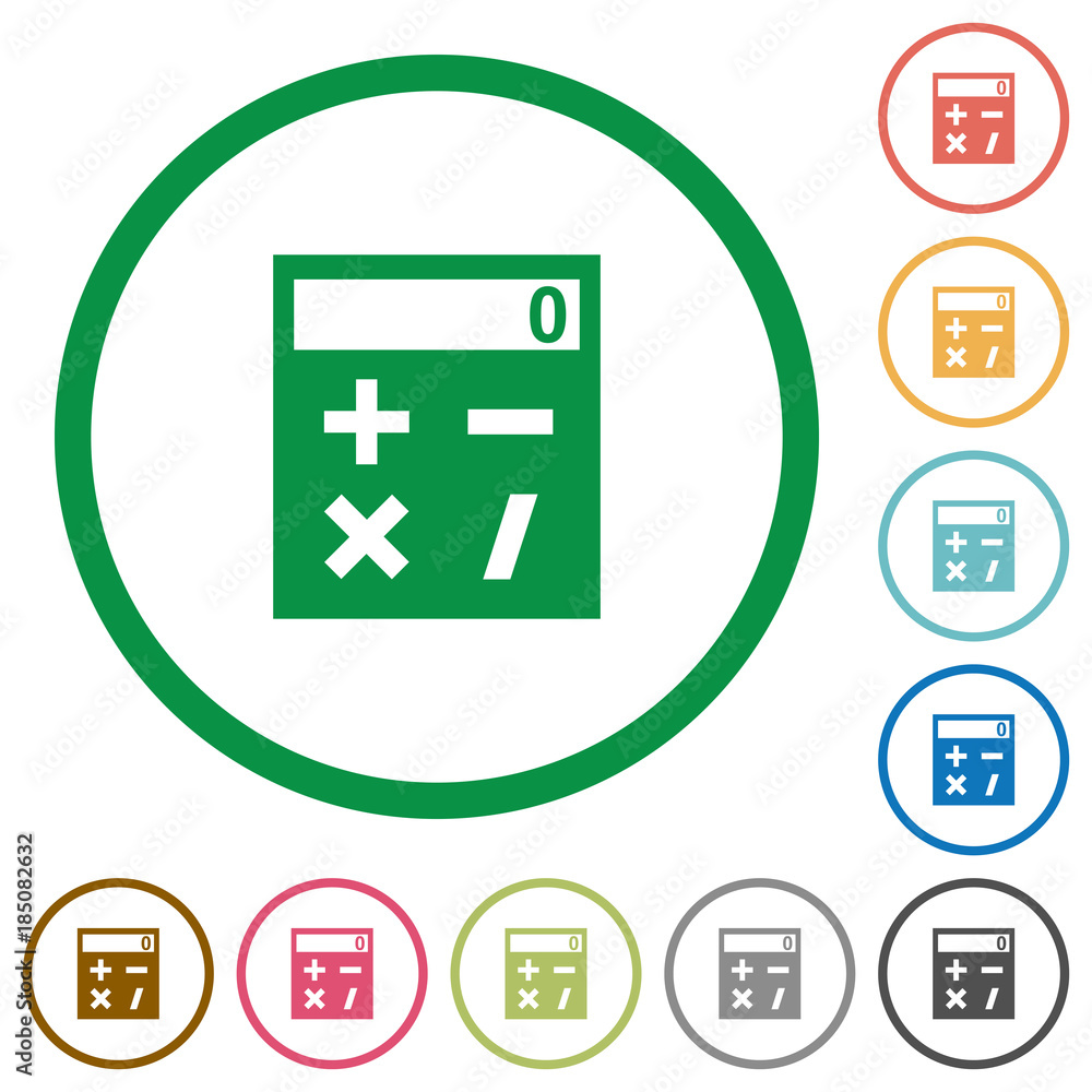 Pocket calculator flat icons with outlines Pocket calculator flat icons with outlines