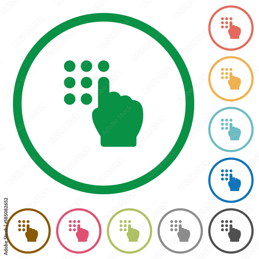 Typing security code flat icons with outlines