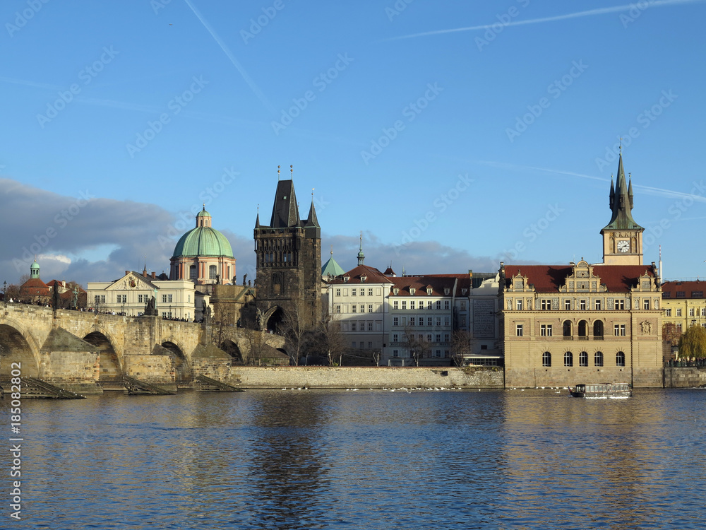 PRAGUE, CZECH REPUBLIC - DECEMBER 10, 2016: The Charles bridge and Novotneho footbridge
