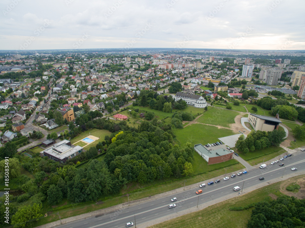 Eiguliai district aerial view in Kaunas Lithuania Eiguliai district aerial view in Kaunas Lithuania