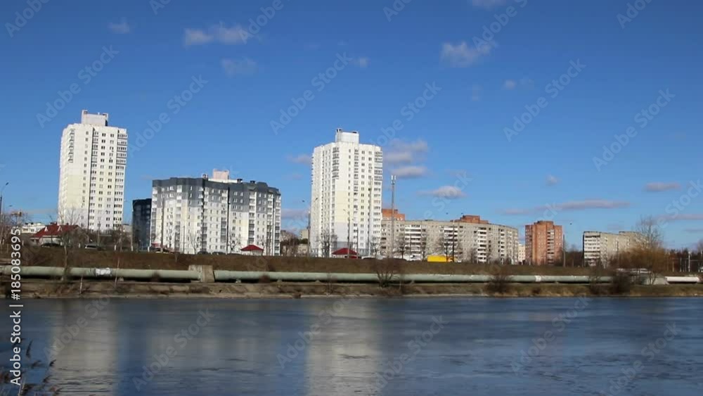 Panorama of the city lake at winter, sunny day.
Panorama of the city lake at winter, sunny day.