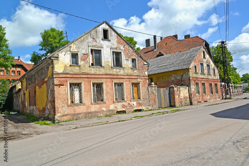 Emergency houses of the German construction on Krasnoarmeyskaya Street. Gvardeysk, Kaliningrad region
