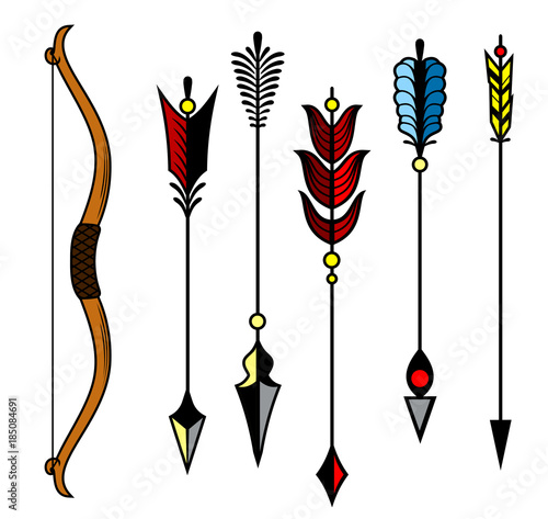 Fényképezés Set of images of arrows and crossbow