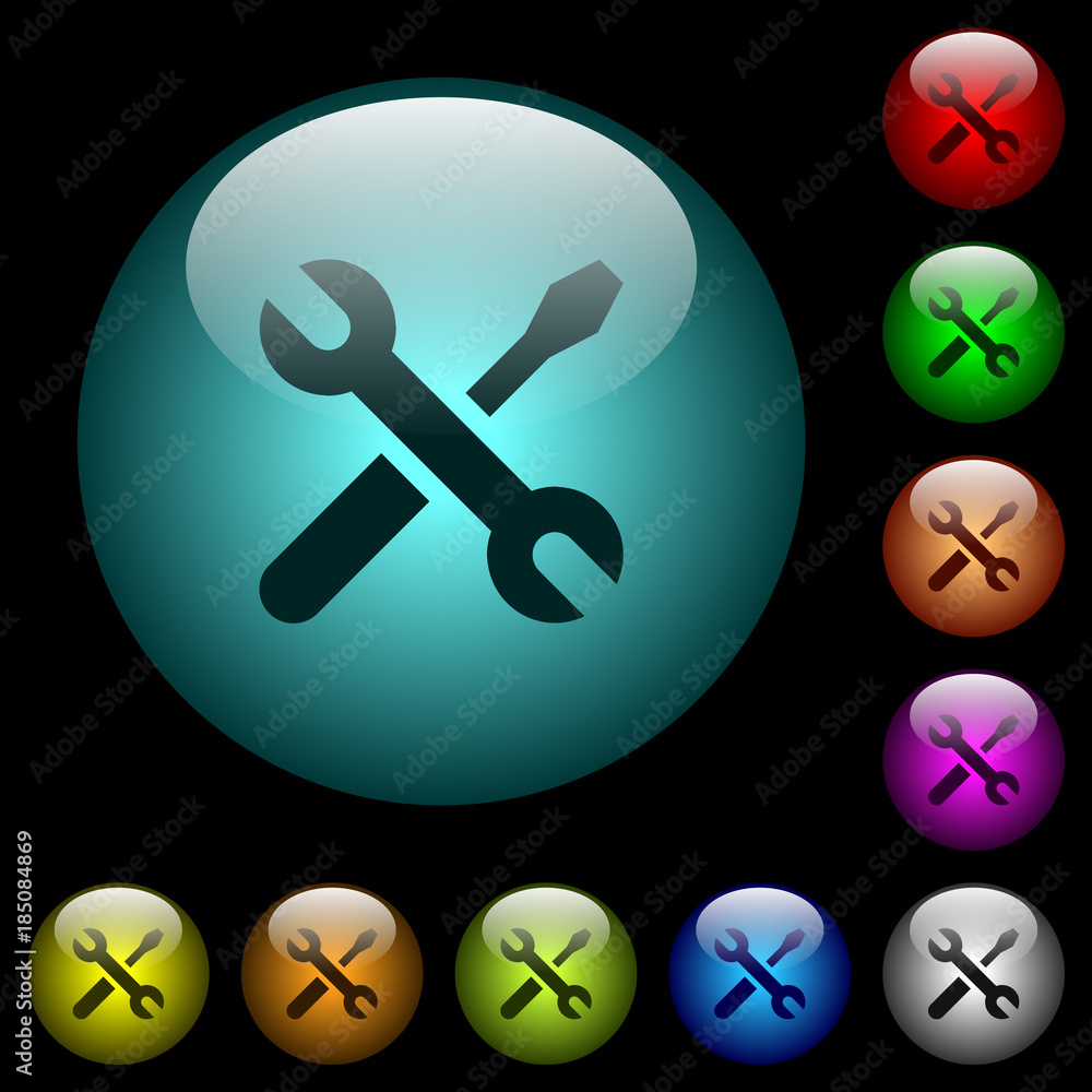 Maintenance icons in color illuminated glass buttons Maintenance icons in color illuminated glass buttons