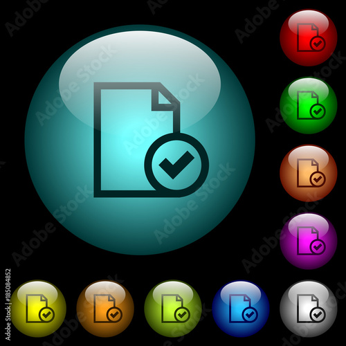 Document accepted icons in color illuminated glass buttons