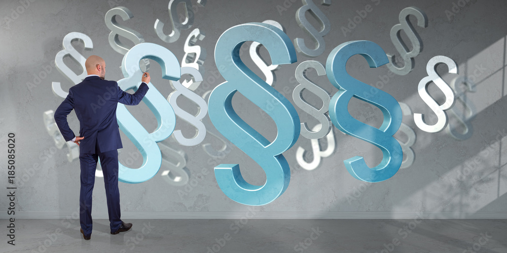 Businessman using law interface on a wall 3D rendering Businessman using law interface on a wall 3D rendering