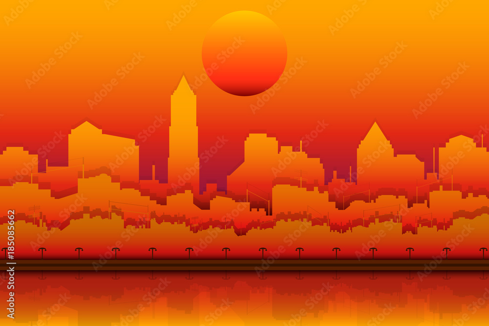 future city with ecolife and cloud with sun.vector and illustration