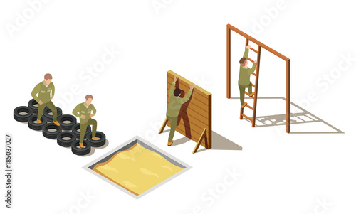 Military Recruit Training Isometric Composition