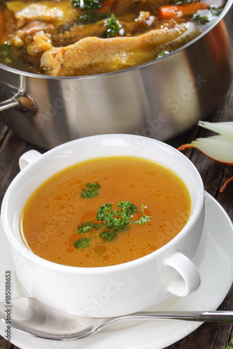 delicious Chicken broth inn a cup