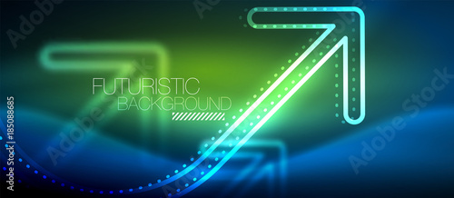 Techno neon glowing arrow background