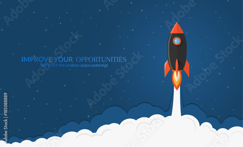 Rocket launch background. Spaceship illustration with star backdrop