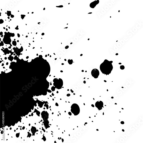 Black ink paint explosion splatter artistic cover design sketch. Drawing dot splash texture white background grunge. Trendy template vector Cover Catalog Brochure Flyer Poster Label