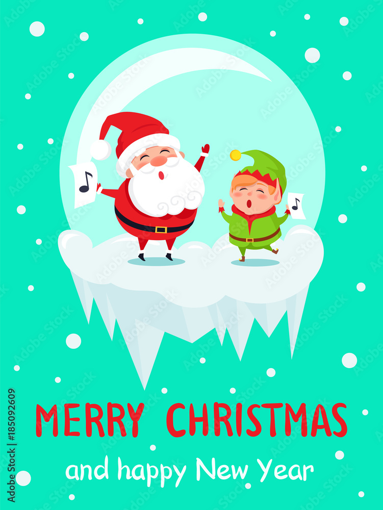 Merry Christmas Happy New Year Poster Santa Elf Merry Christmas Happy New Year Poster Santa Elf