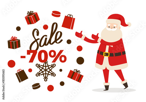 Sale Poster Up to 70 Price Reduction, Santa Icon