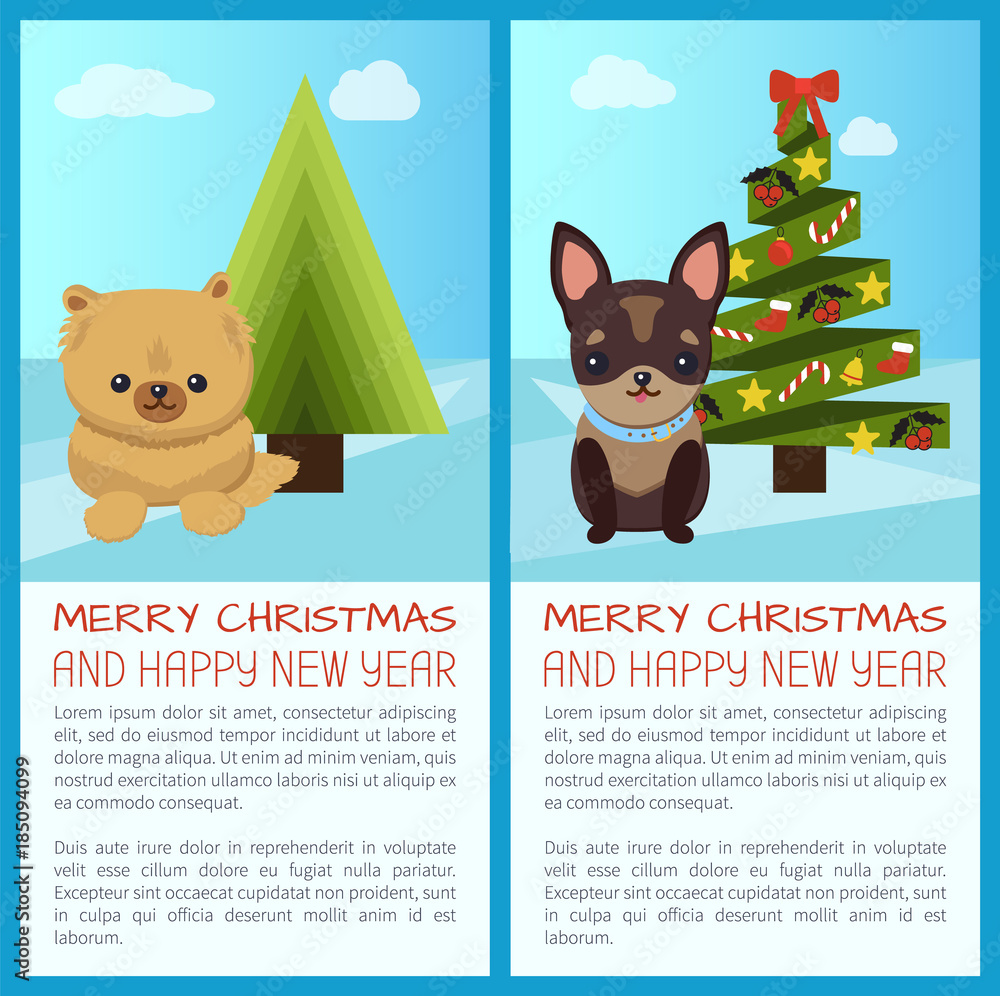 Fototapeta premium Merry Christmas Set of Dogs Vector Illustration