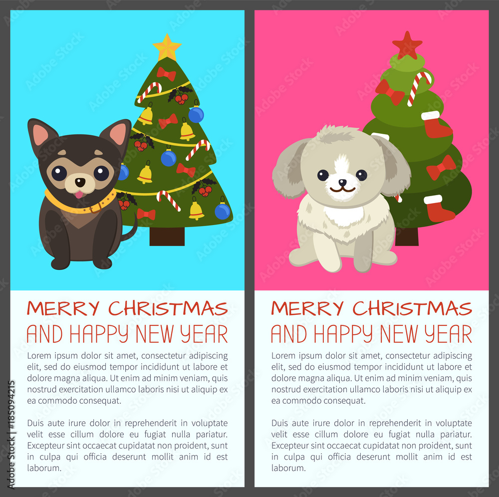 Merry Christmas Set of Dogs Vector Illustration Merry Christmas Set of Dogs Vector Illustration