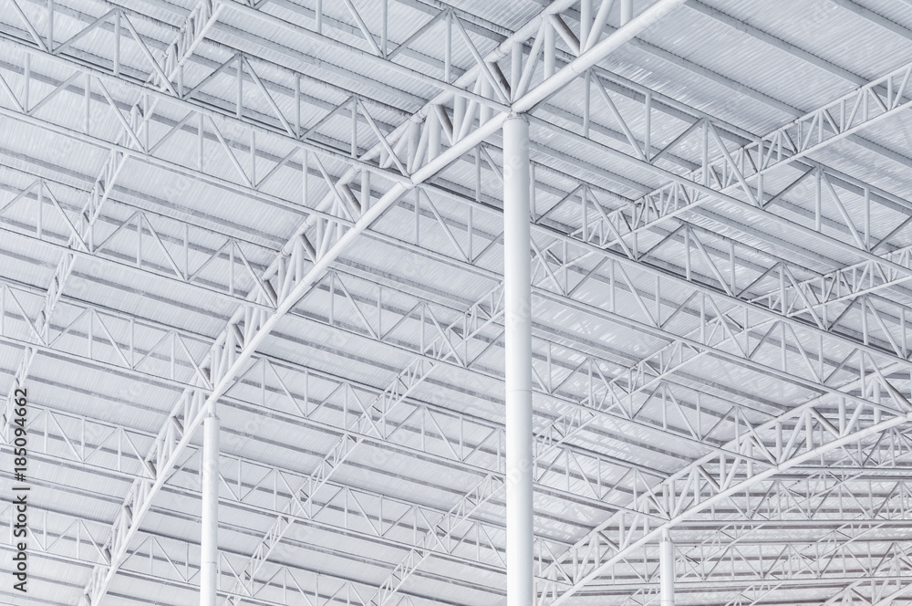 Large steel structure truss, roof frame and metal sheet in building ...