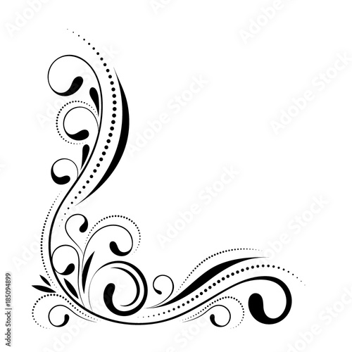 Floral corner design. Swirl ornament isolated on white background - vector illustration. Decorative border with curve elements, pattern
