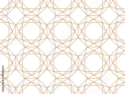  Seamless structural geometric pattern. Mosaic  linear pattern. Golden lines on white background. Fractal texture.