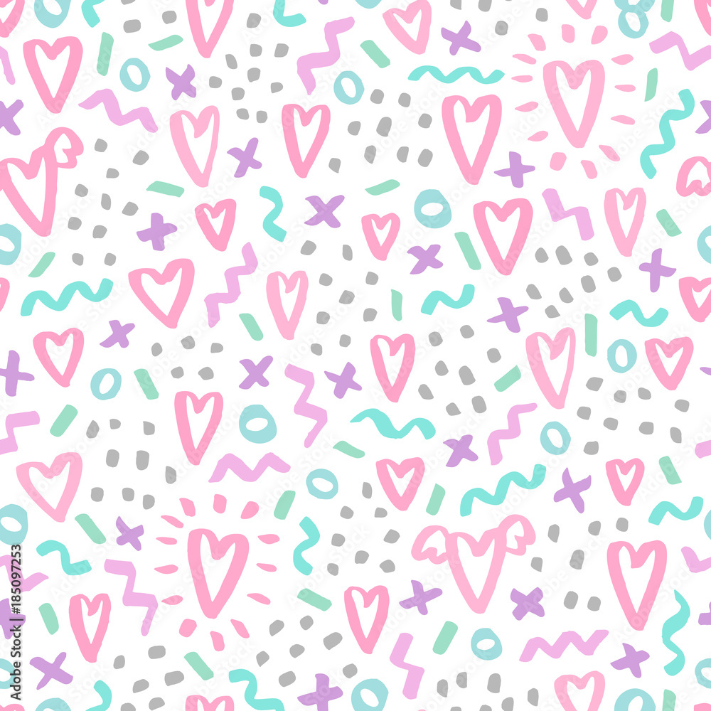 Hand drawn doodle seamless pattern. Vector romantic background Hand drawn doodle seamless pattern. Vector romantic background