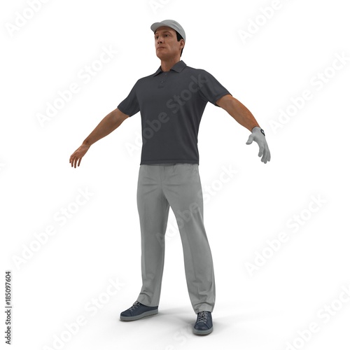 one caucasian man golfer isolated on white. 3D illustration