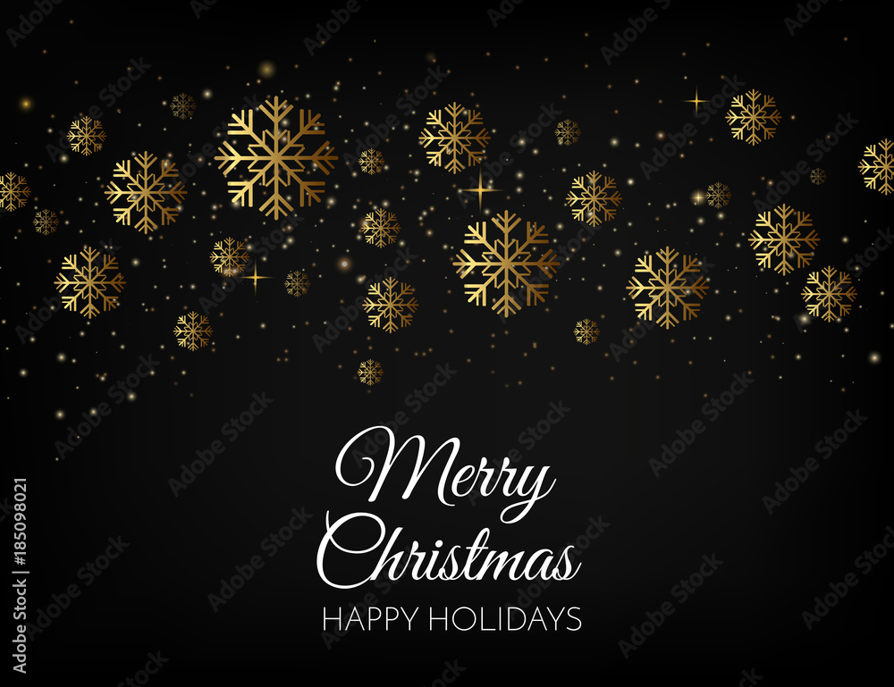Marry Christmas beautiful card design, Golden Happy Holidays background with snowflakes and stars. Greeting card, invitation party poster Marry Christmas beautiful card design, Golden Happy Holidays background with snowflakes and stars. Greeting card, invitation party poster