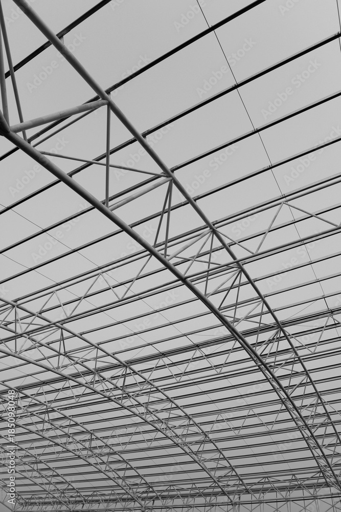 Fototapeta premium Steel structure workshop roof is under construction