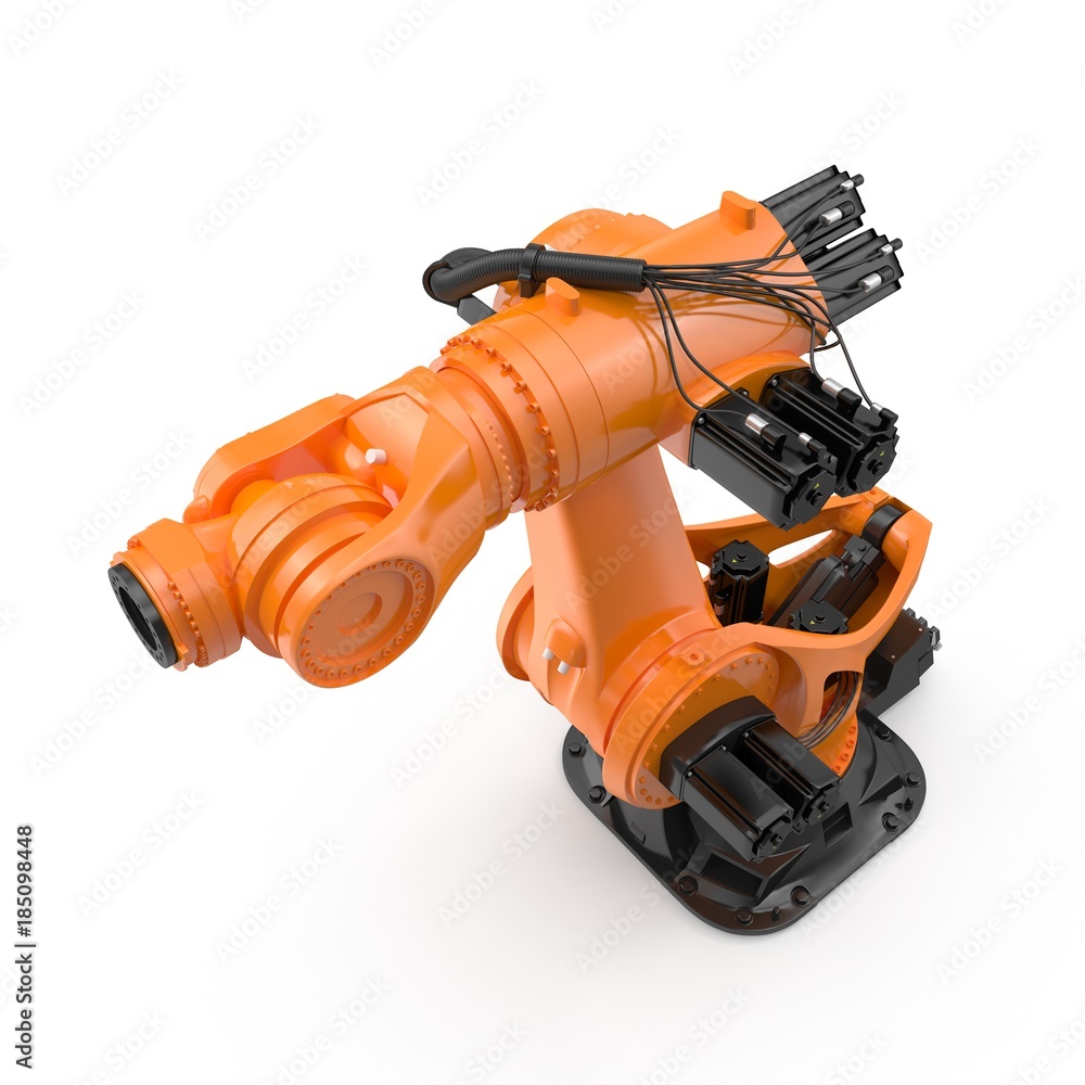 Robot arm for industry isolated on white. Front view. 3D Illustration