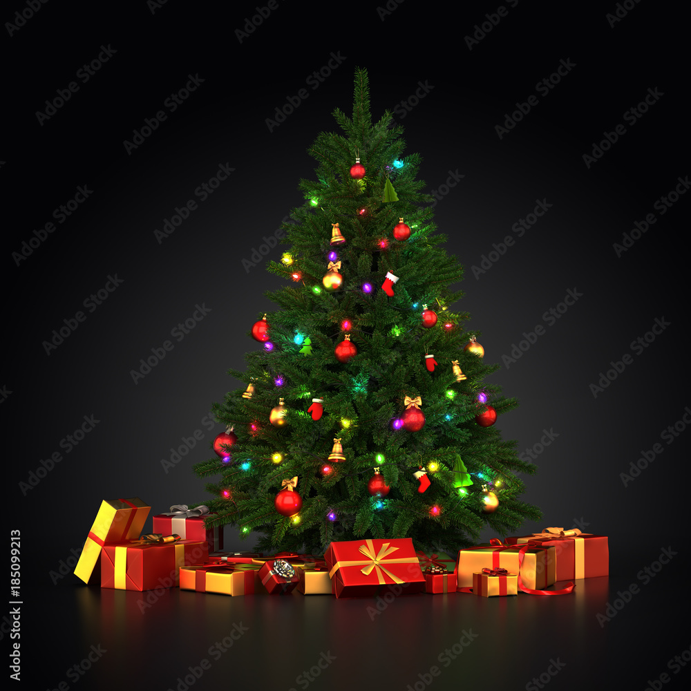 3d Rendering decorated Christmas tree