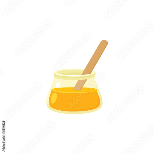 Sugaring paste in transparent glass jar, sugar waxing tool for hair removal, flat style icon, vector illustration isolated on white background. Flat icon of sugaring paste in jar, sugar waxing concept