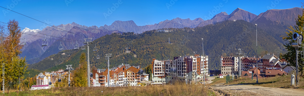 Autumn panorama of Rosa Plato hotels, near the city of Sochi