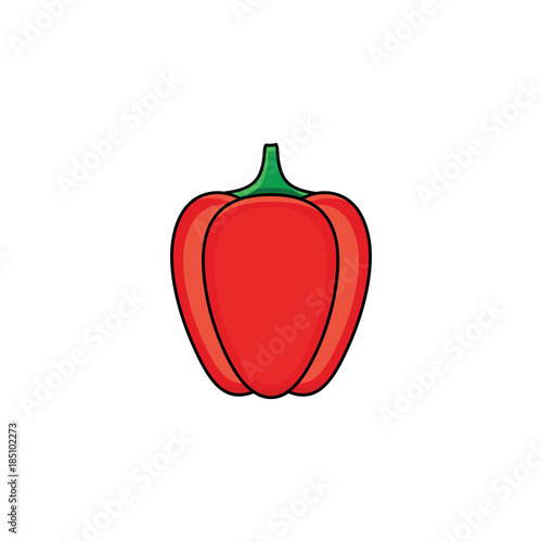 vector flat sketch style red fresh ripe pepper. Isolated illustration on a white background. Healthy vegetarian eating, dieting and lifestyle design object.