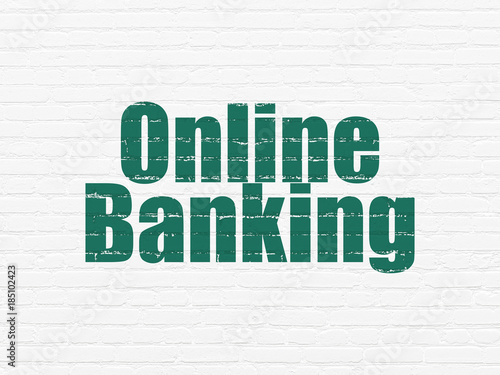 Banking concept: Painted green text Online Banking on White Brick wall background