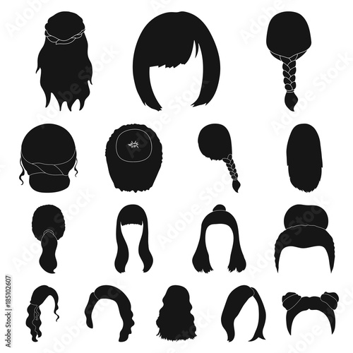 Female hairstyle black icons in set collection for design. Stylish haircut vector symbol stock web illustration.
