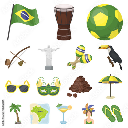 Country Brazil cartoon icons in set collection for design. Travel and attractions Brazil vector symbol stock web illustration.