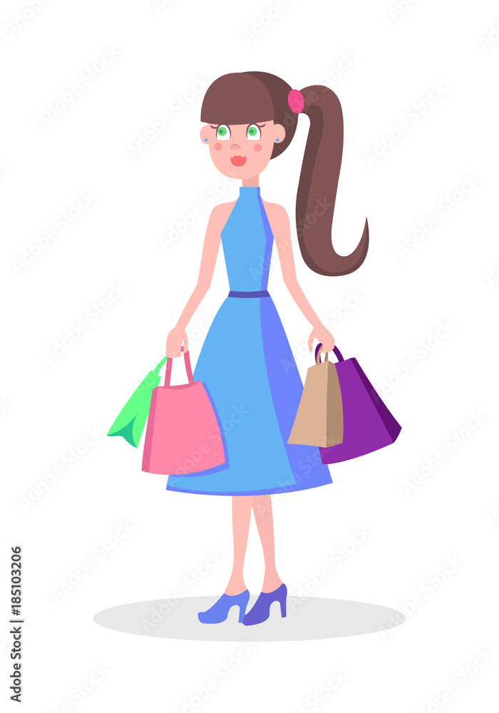Beautiful Woman Shopping Cartoon Flat Vector Icon Beautiful Woman Shopping Cartoon Flat Vector Icon