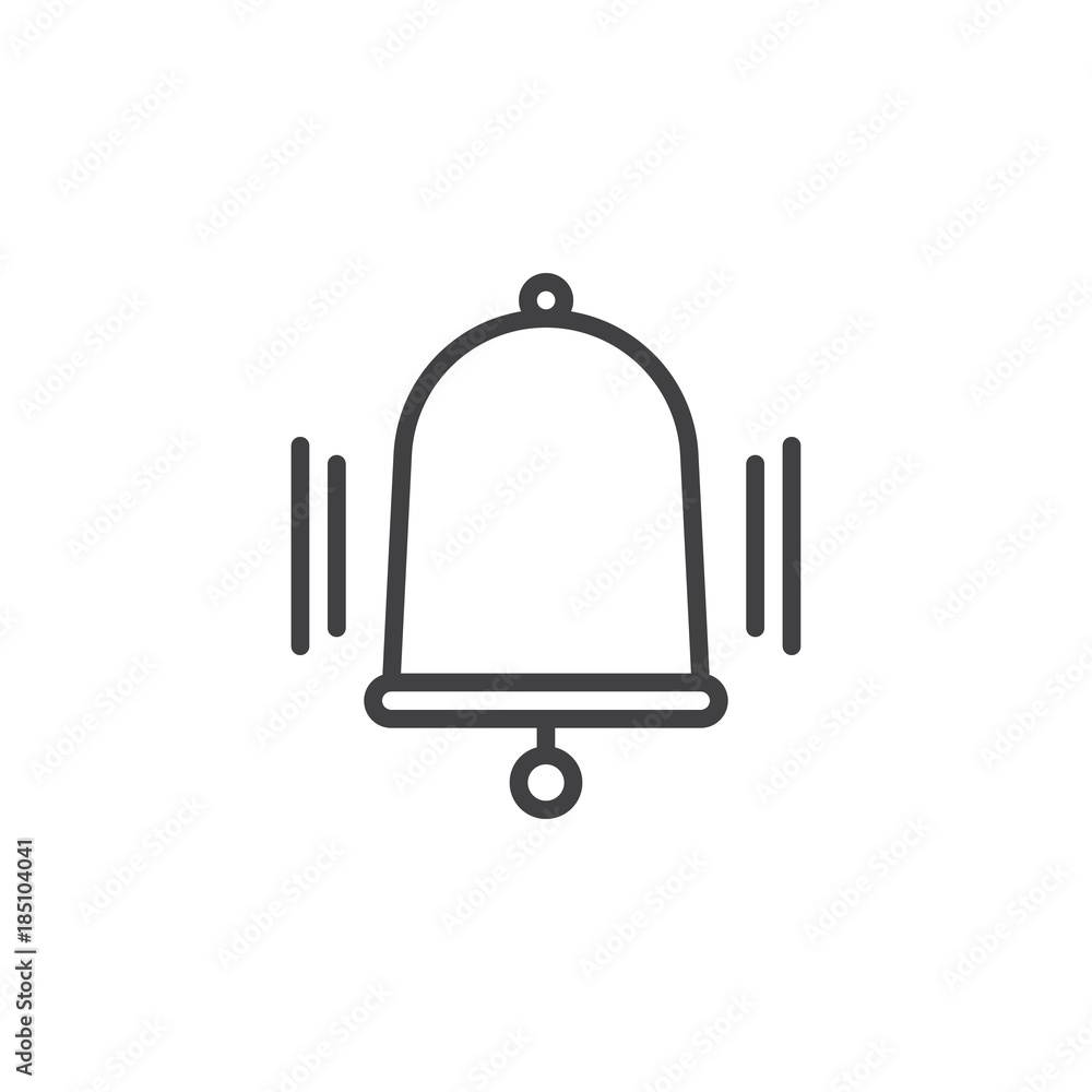 Obraz premium Ringing bell line icon, outline vector sign, linear style pictogram isolated on white. Notification bell symbol, logo illustration. Editable stroke