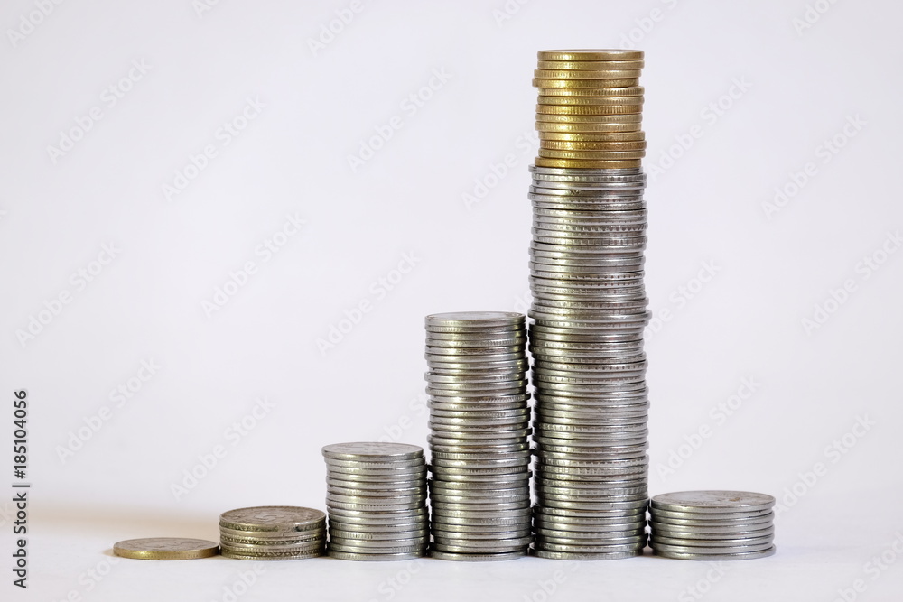 stacked coins bar chart graph, growth, win loss stacked coins bar chart graph, growth, win loss