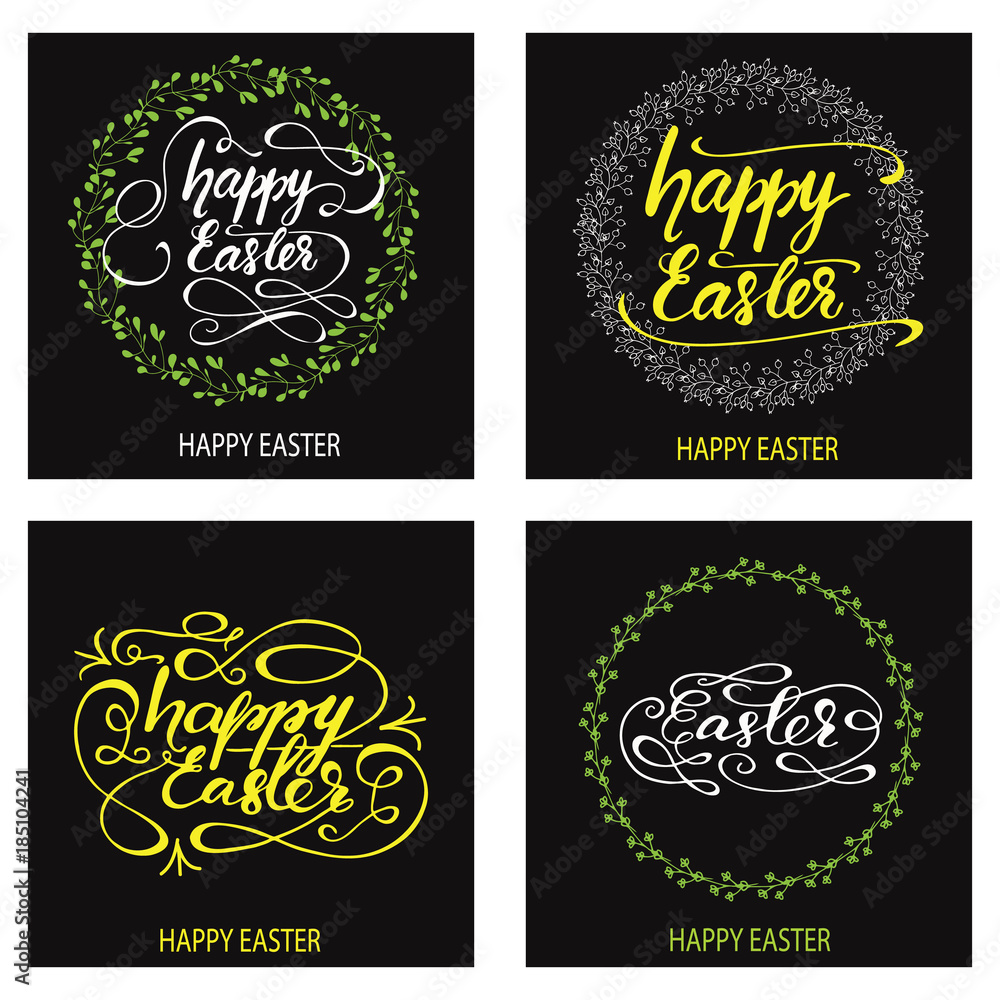 Fototapeta premium Set of greeting card designs for Easter. Vector illustration.