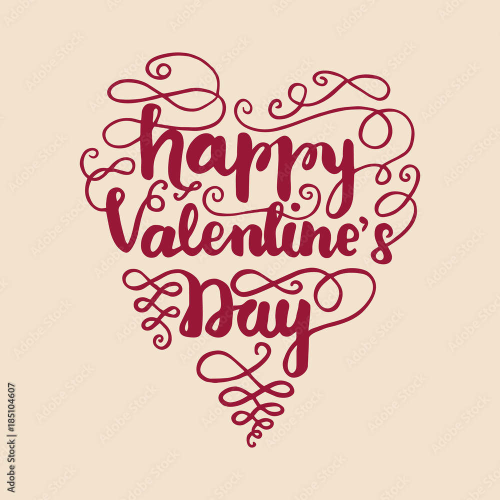 Greeting card design with lettering Happy Valentine's Day. Vector illustration.