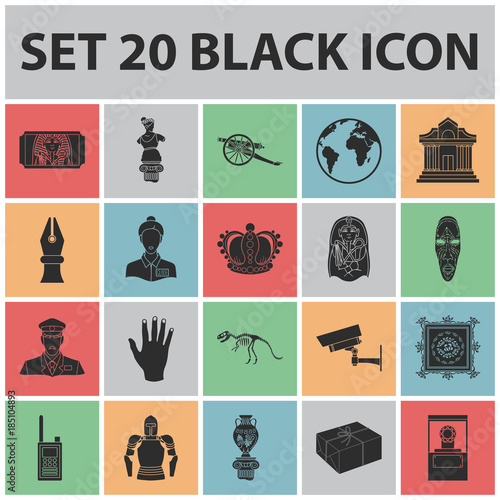 Museum and gallery black icons in set collection for design. Storage and exhibition of showpiece vector symbol stock web illustration.