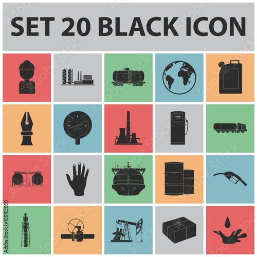 Oil industry black icons in set collection for design. Equipment and oil production vector symbol stock web illustration.
