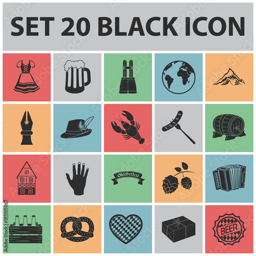 October festival in Munich black icons in set collection for design.Tradition and fun vector symbol stock web illustration.