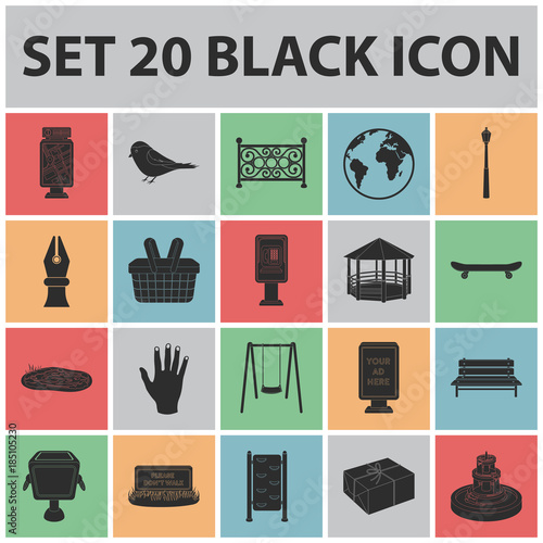 Park, equipment black icons in set collection for design. Walking and rest vector symbol stock web illustration.