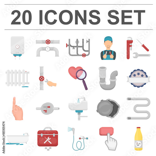 Plumbing, fitting cartoon icons in set collection for design. Equipment and tools vector symbol stock web illustration.