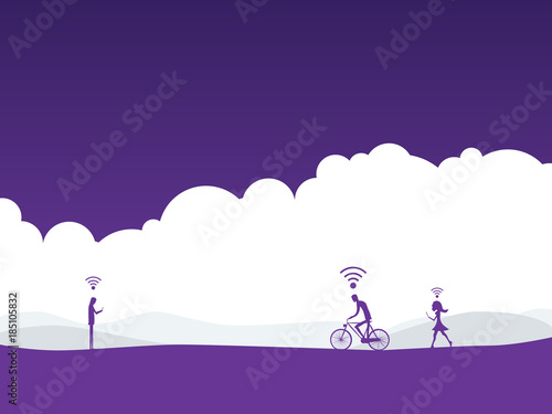 Internet addiction lifestyle vector illustration concept with people and wifi symbols over their heads.