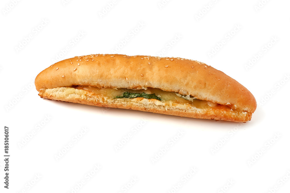 Bun or Hot dog bun with sesame on the white background Bun or Hot dog bun with sesame on the white background