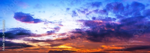 Panorama sky twilight, colorful cloud, and sun light