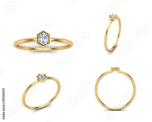 3D illustration gold rings of different angles. Jewelry background. Fashion accessory